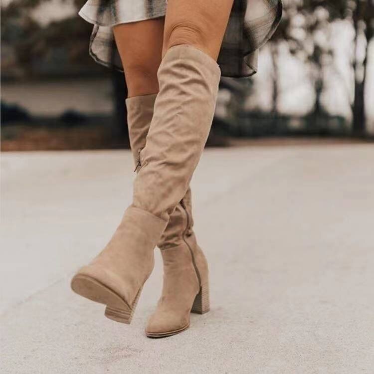 허벅지 높은 무릎 높이 부츠, 패션 부츠, 여성 겨울 따뜻한 뾰족한 발가락 섹시한 지퍼 여성 부츠, 편안한 여성 신발